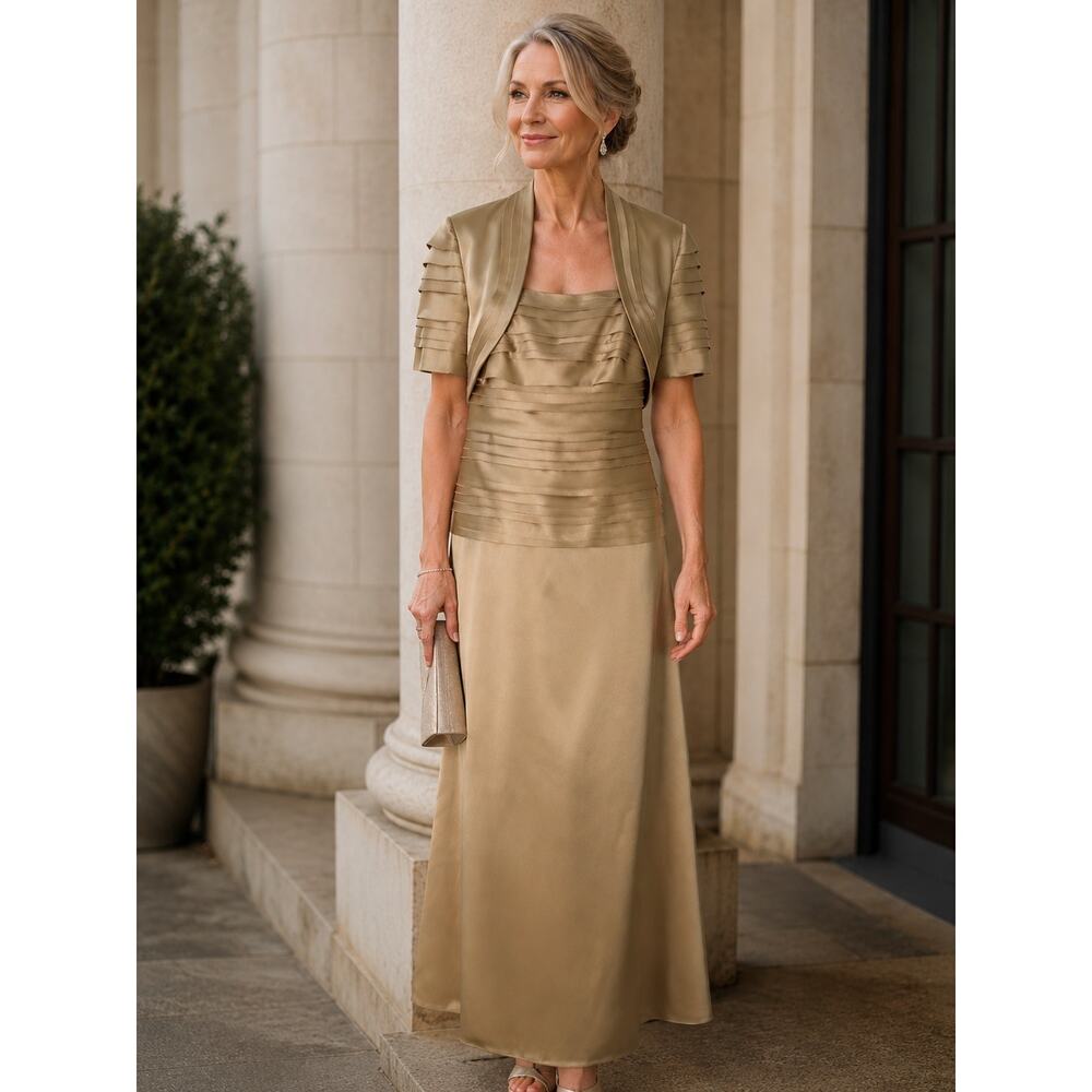 JS Boutique Champagne Satin Mother of the Bride Dress Bolero Jacket Gown 4